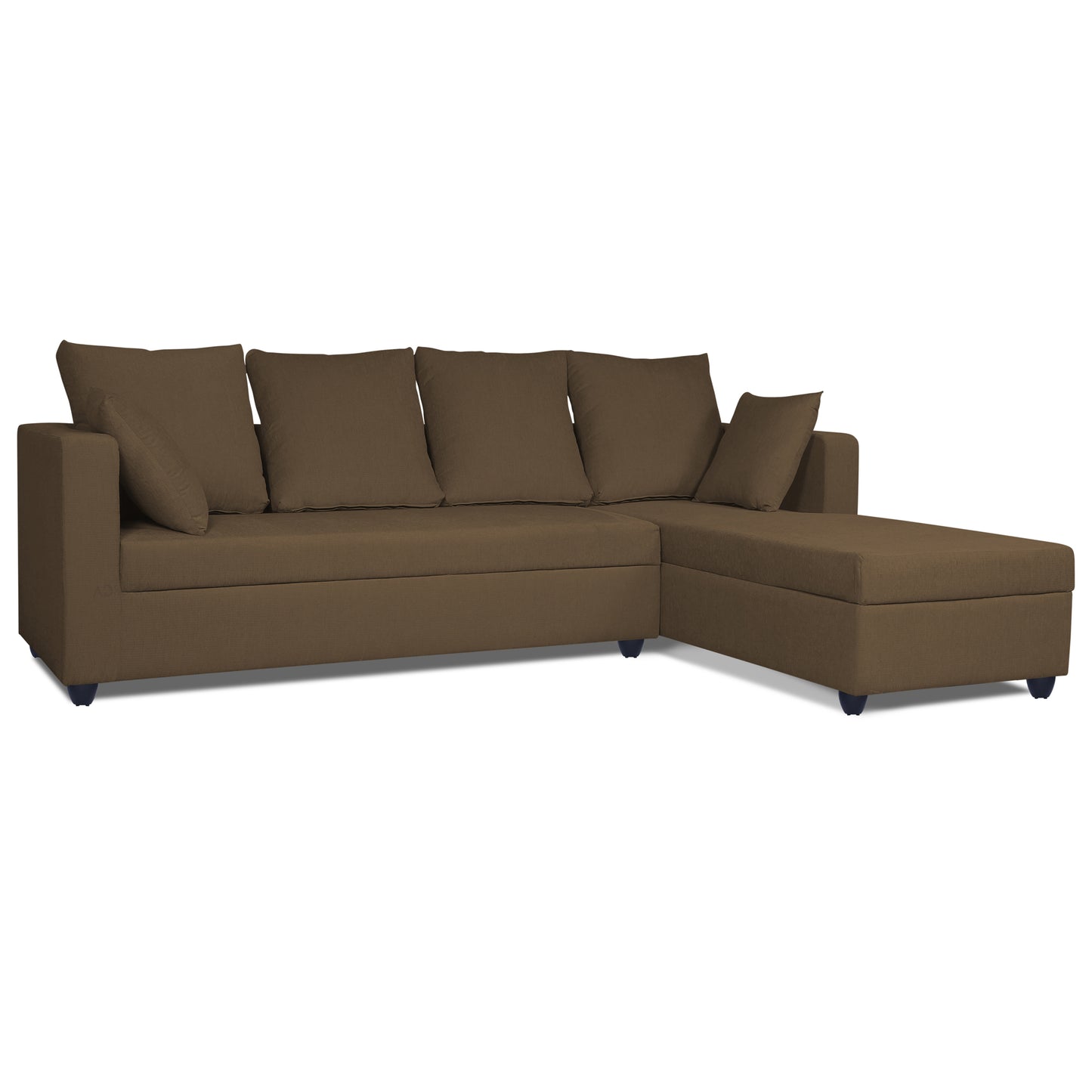 Adorn India Zink Straight line L Shape 6 Seater Sofa Plain Cushion (Brown)