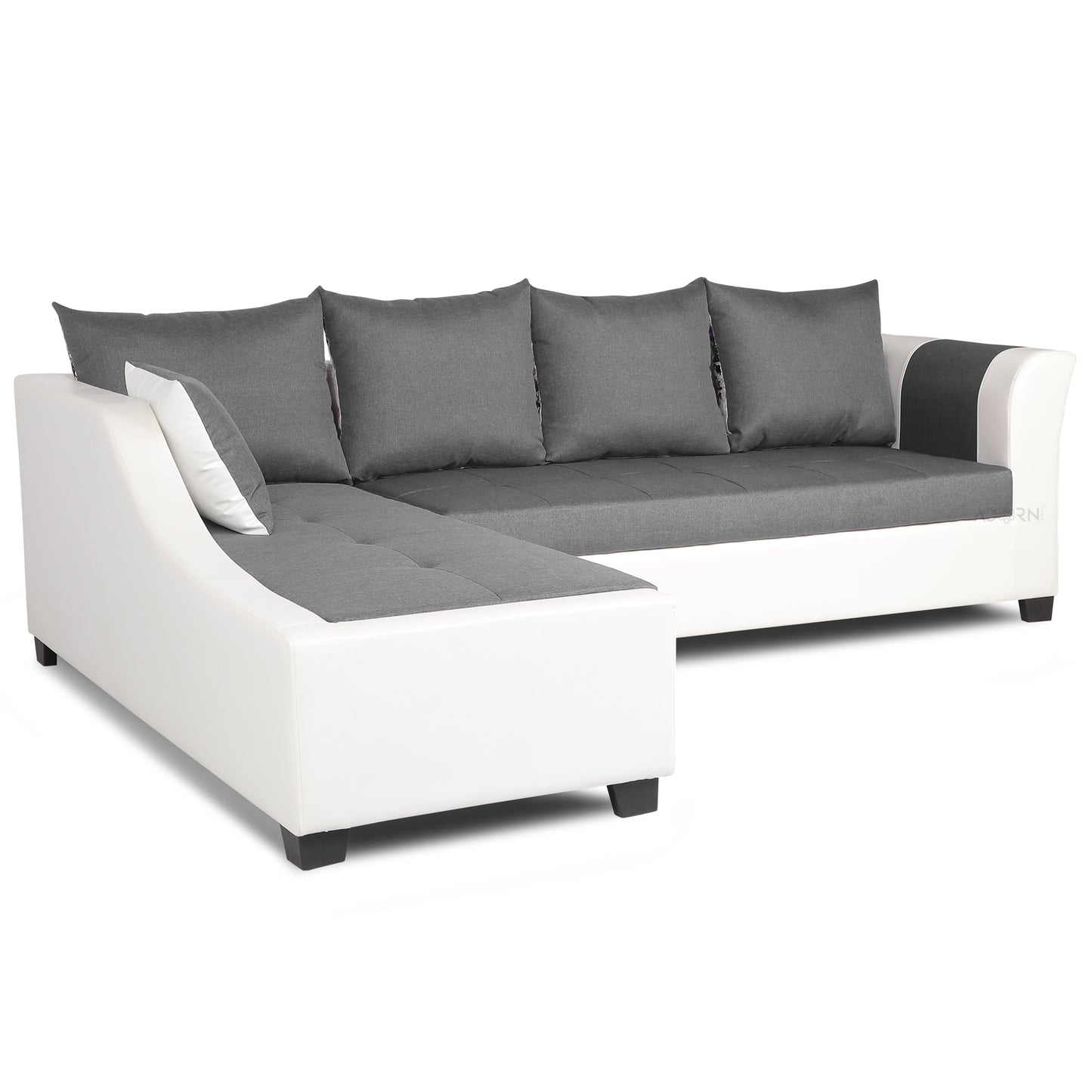 Adorn India Aliana L Shape Leatherette Fabric 6 Seater Sofa (Left Side Handle)(Light Grey & White)