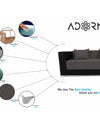 Adorn India Almond 3 Seater Sofa Cumbed (Grey & Black)