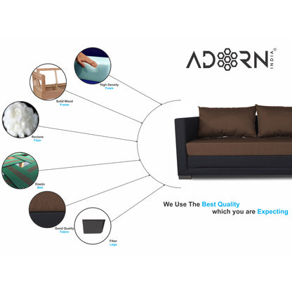 Adorn India Exclusive Two Tone Straight Line Three Seater Sofa Cum Bed (Brown & Black)