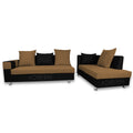 Adorn India Adillac 5 Seater Corner Sofa(Camel & Black), Wood, Foam