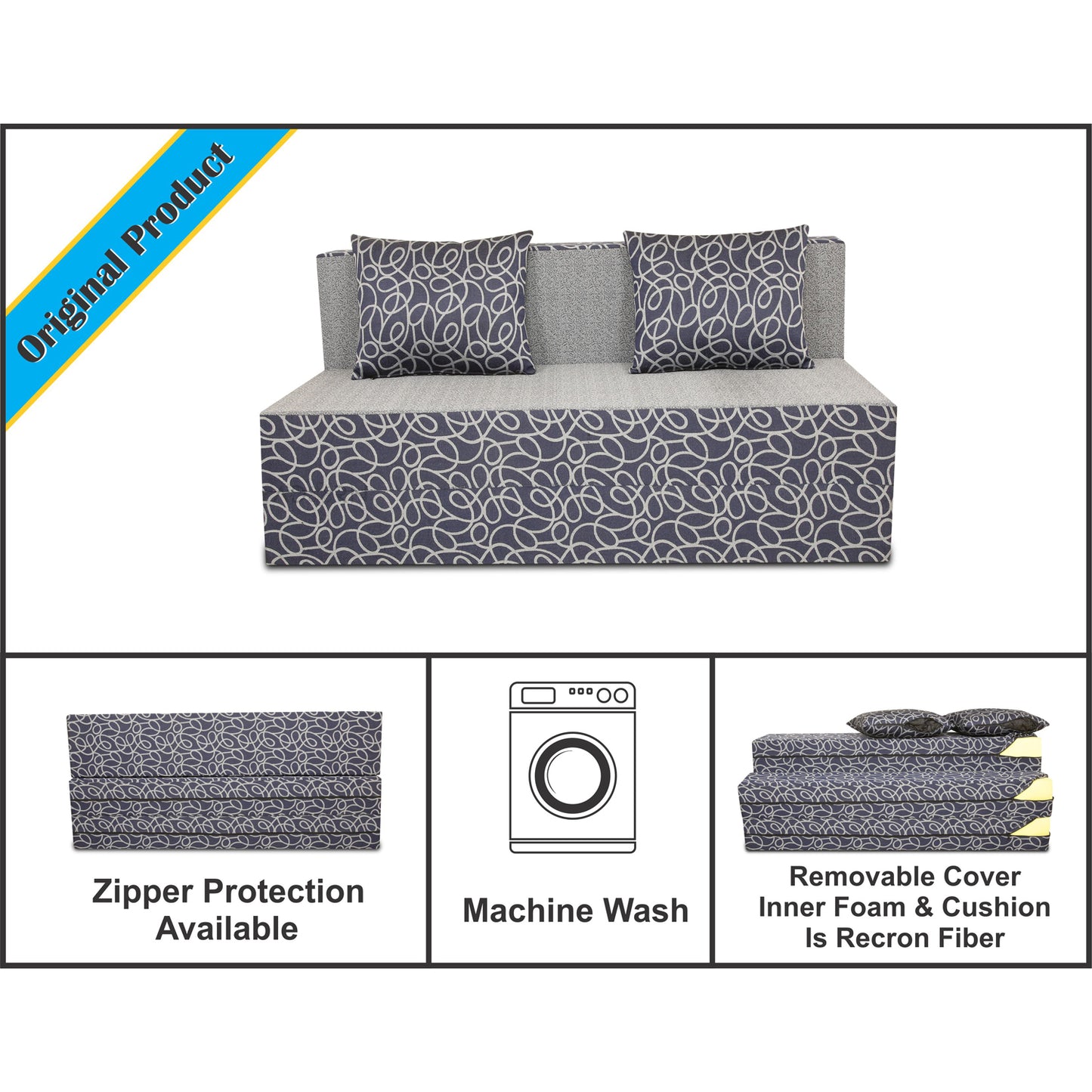 Adorn India Easy Two Seater Sofa Cum Bed Poly Cotton 4'X6' (Blue and Grey)