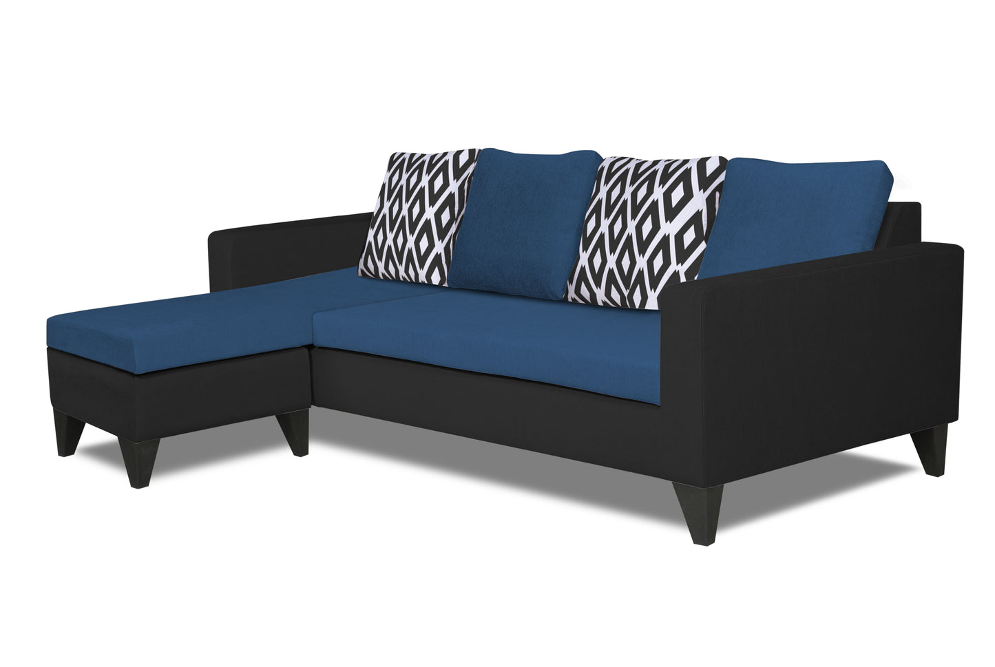 Adorn India Beetle L Shape 5 Seater Sofa Set Rhombus (Left Hand Side) (Blue & Black)