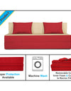 Adorn india Easy Three Seater Sofa Cum Bed (3 Years Warrenty Quality Foam)-Perfect for Seat & Sleep Washeble Polyster Fabric Cover (Red & Beige) 6'x6'.Pillows Free
