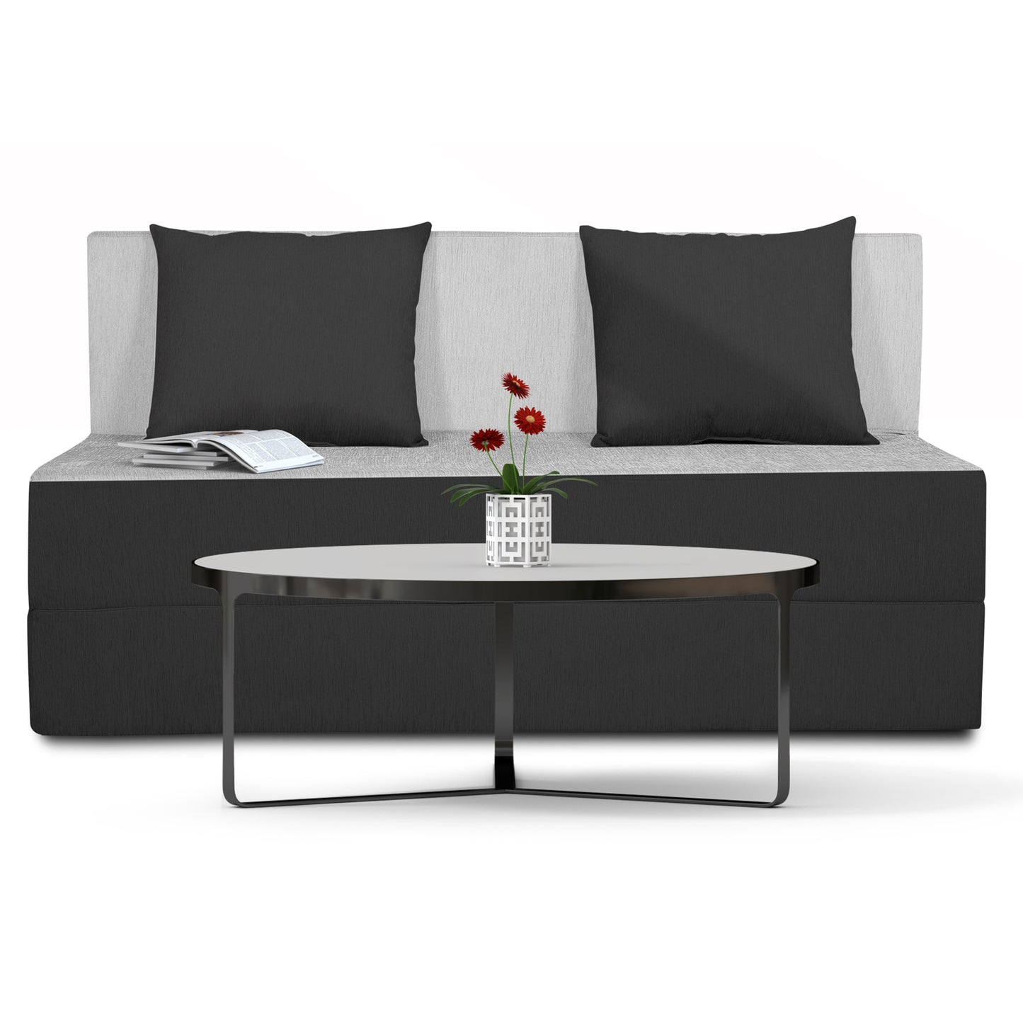 Adorn india Easy Two Seater Sofa Cum Bed (Black & Grey) 4'x6'.