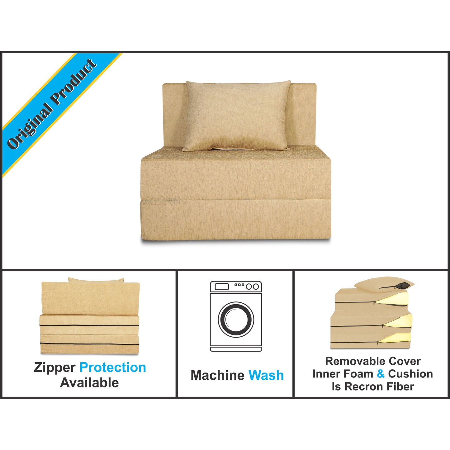 Adorn India Easy Single Seater Sofa Cum Bed Alyn 3'x 6' (Beige)
