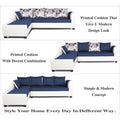 Adorn India Aliana L Shape Leatherette Fabric 6 Seater Sofa Set LHS (Blue & White) (3 Year Warranty)