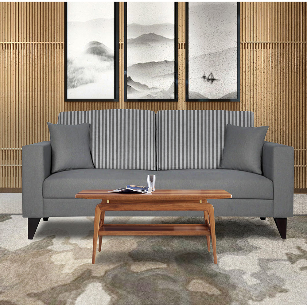 Adorn India Hector Stripes 3 Seater Sofa (Grey) Martin Plus (3 Year Warranty)