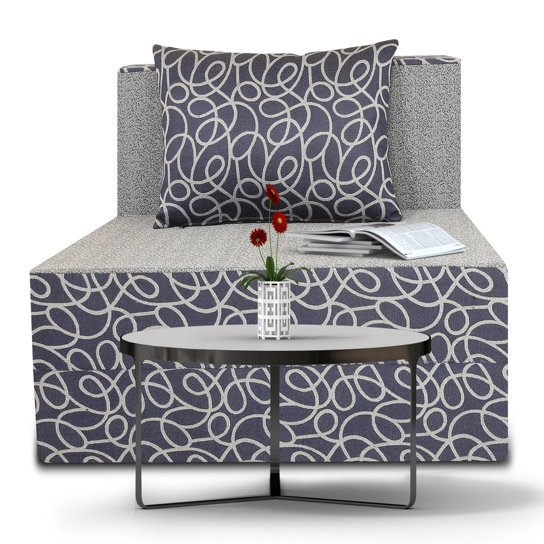 Adorn India Easy Single Seater Sofa Cum Bed Poly Cotton 3'X6' (Blue and Grey)