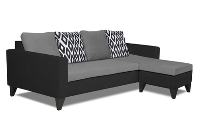 Adorn India Beetle L Shape 5 Seater Sofa Set Rhombus (Right Hand Side) (Grey & Black)