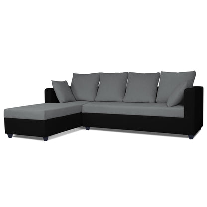 Adorn India Zink Straight line L Shape 6 Seater Sofa Plain Cushion (Left Side Handle)(Grey & Black)