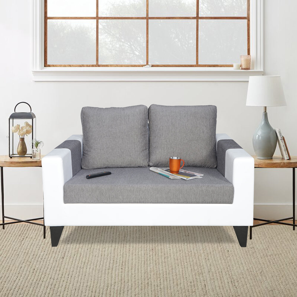Adorn India Ashley Plain Leatherette Fabric 2 Seater Sofa (Grey & White) (3 Year Warranty)