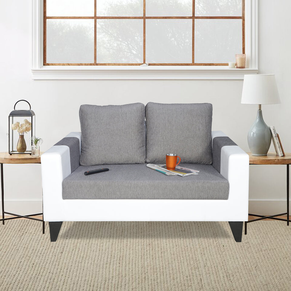 Ashley Plain Leatherette Fabric 2 Seater Sofa (Grey & White)