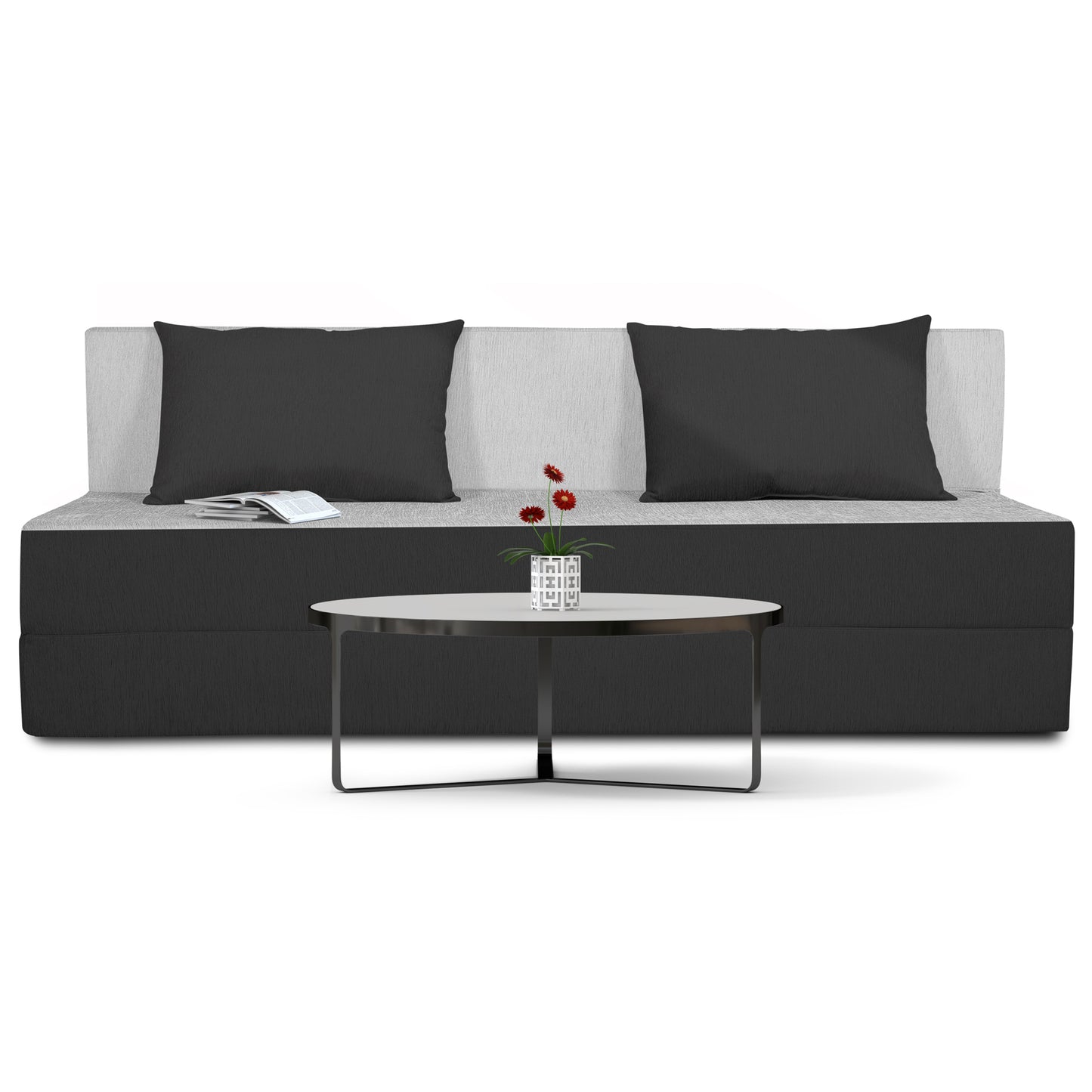 Adorn india Easy Three Seater Sofa Cum Bed(Black & Grey) 6'x6'