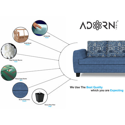 Adorn India Raiden Crafty L Shape 6 Seater Sofa Set with Center Table (Right Hand Side) (Blue)