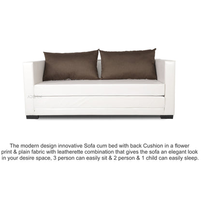 Adorn India Straight line Leathertte 3 Seater Sofa Cum Bed (White)