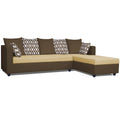 Zink Straight line L Shape 6 Seater Sofa Rhombus Cushion(Brown & Beige)