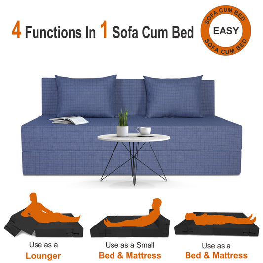 Adorn India Easy Three Seater Sofa Cum Bed Checks Design 5' x 6' (Grey)