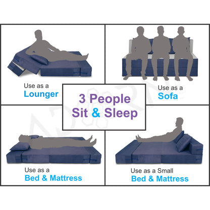 Adorn india Easy Three Seater Sofa Cum Bed(Blue & Grey) 6'x6'