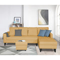 Adorn India Hallton L Shape Decent Sofa Set 7 Seater with Ottoman (Right Side) (Beige) (3 Year Warranty)