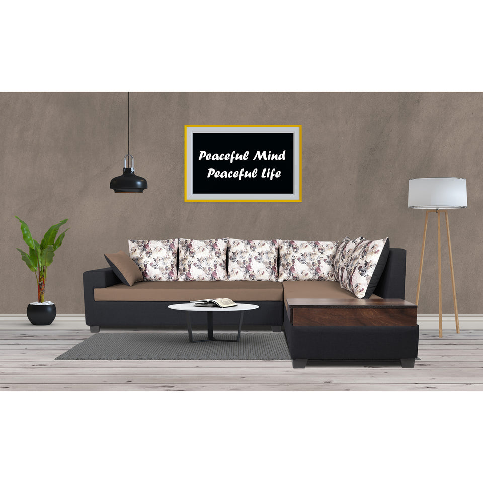 Orlando Fabric L Shape Sofa (Black & Camel)
