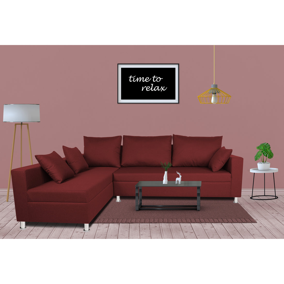 Straight Line 6 seater L Shape Sofa set (Left Side Handle)(Maroon)