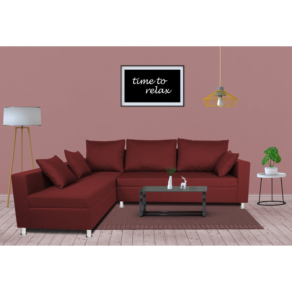 Straight Line 6 seater L Shape Sofa set (Left Side Handle)(Maroon)