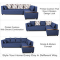 Adorn India Mclain L Shape 6 Seater Sofa (Blue)