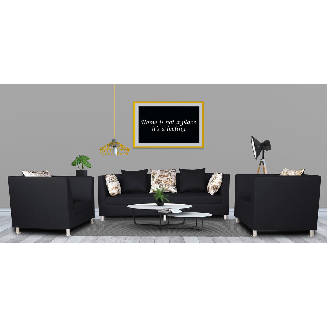 Adorn India Alica 3-1-1 5 Seater Sofa Set(Black)