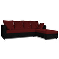 Zink Straight line L Shape 6 Seater Sofa Plain Cushion (Maroon & Black)