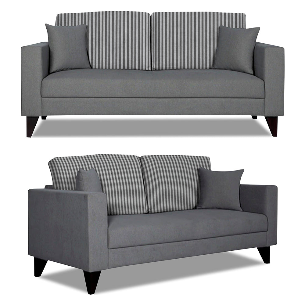 Adorn India Hector Stripes 3+2 5 Seater Sofa Set (Grey) Martin Plus