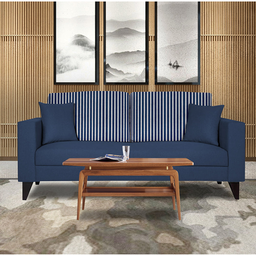 Adorn India Hector Stripes 3 Seater Sofa (Blue) Martin Plus (3 Year Warranty)