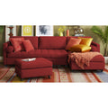 Adorn India Alexander L Shape 7 Seater Sofa Set with Ottoman Puffy RHS (Maroon) (3 Year Warranty)