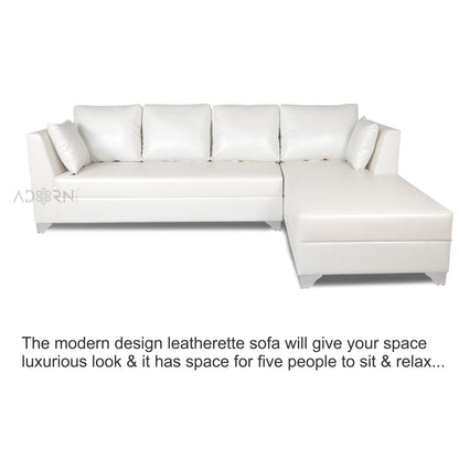 Adorn India Bradley Leatherette L Shape 6 seater Sofa set (White)