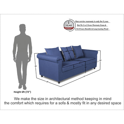 Adorn India Magnum 3 Seater Sofa (Blue)