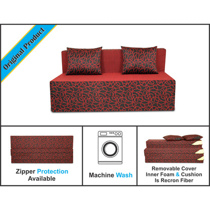 Adorn India Easy Two Seater Sofa Cum Bed Poly Cotton 4' x 6' (Maroon and Black)