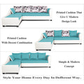 Adorn India Aliana L Shape Leatherette Fabric 6 Seater Sofa Set LHS (Aqua Blue & White) (3 Year Warranty)