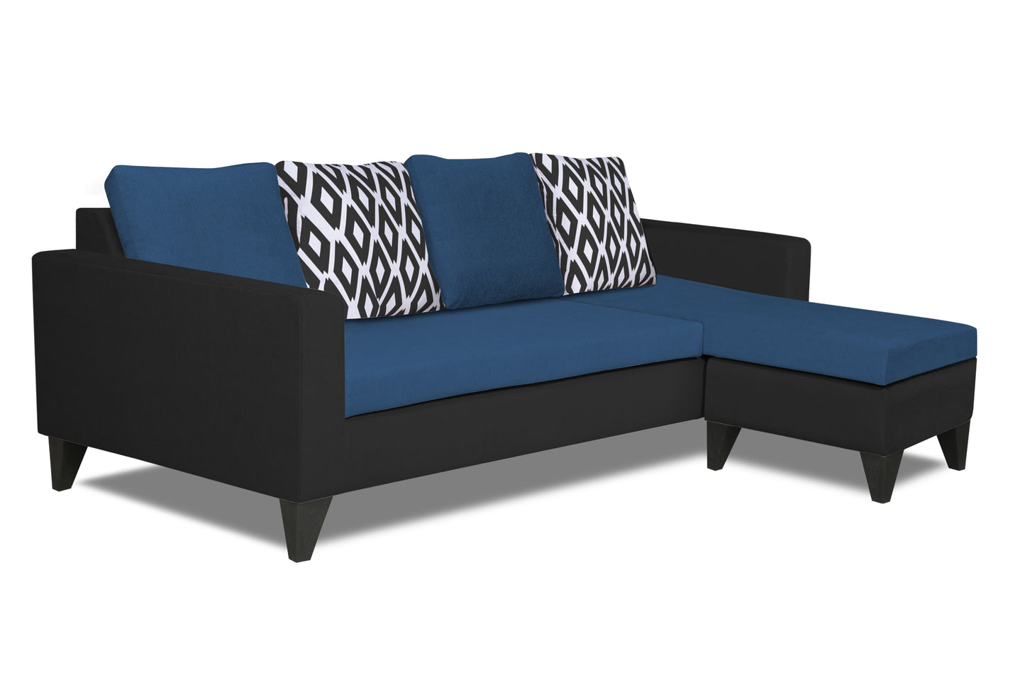 Adorn India Beetle L Shape 5 Seater Sofa Set Rhombus (Right Hand Side) (Blue & Black)