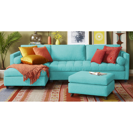 Adorn India Alexander L Shape 6 Seater Sofa (Left Side Handle)(Aqua Blue)