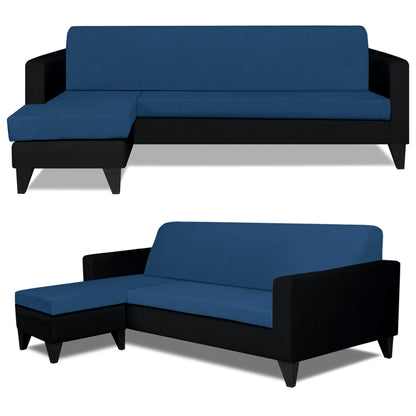Adorn India Aladra L Shape Decent 5 Seater Sofa Set (Left Hand Side) (Blue & Black)