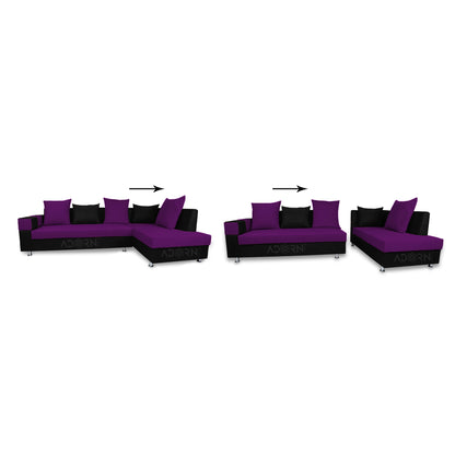 Adorn India Adillac 6 Seater Corner Sofa(Right Side)(Dark Purple & Black)