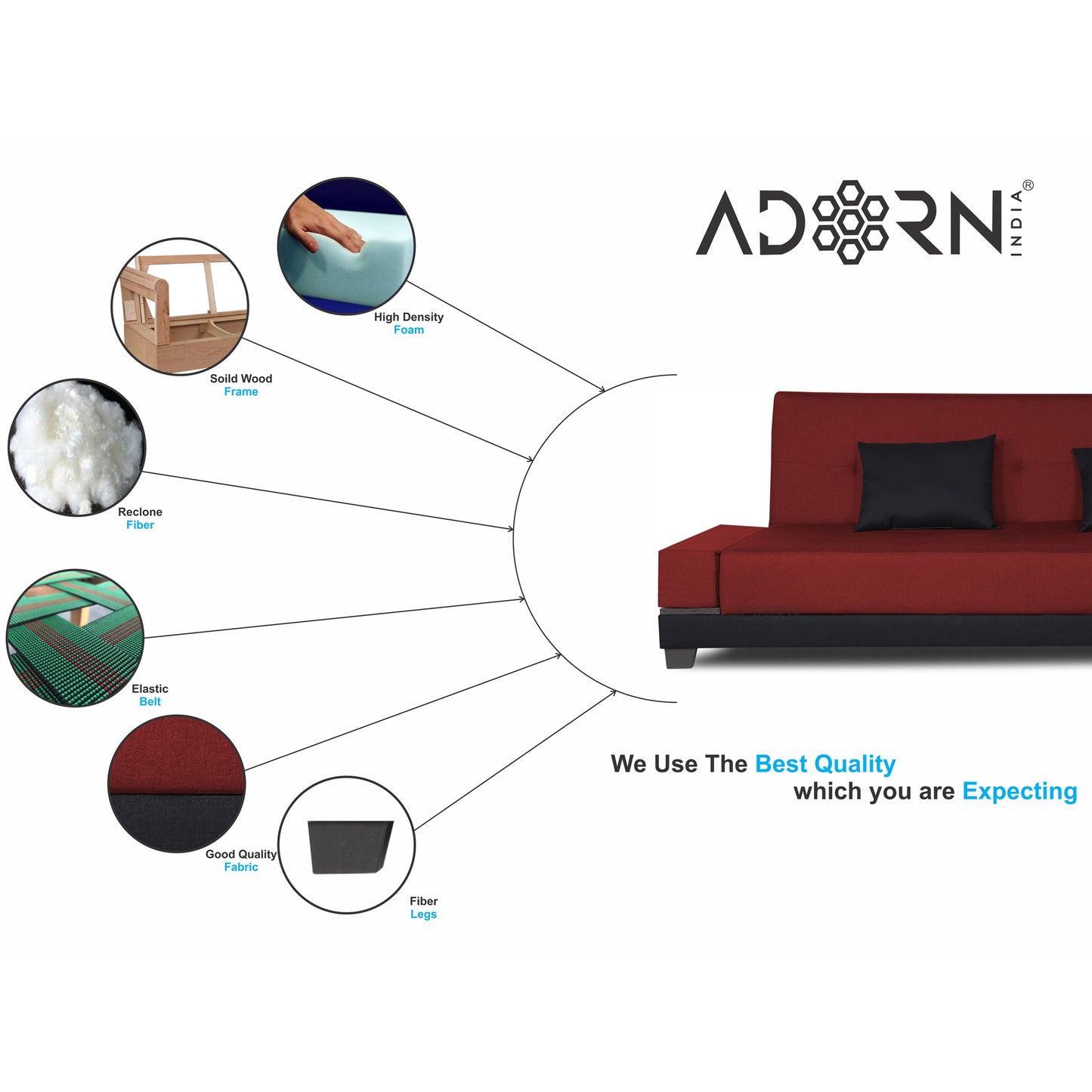 Adorn India Exclusive Two Tone Blake Three Seater Sofa Cum Bed (Maroon & Black)