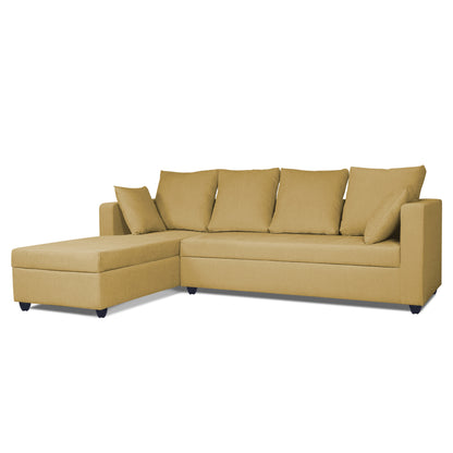 Adorn India Zink Straight line L Shape 6 Seater Sofa Plain Cushion (Left Side Handle)(Beige)