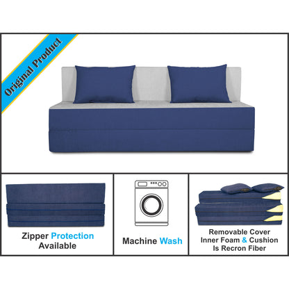 Adorn India Easy Three Seater Sofa Cum Bed 5'x6' (Blue and Grey)