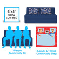 Adorn India Easy Highback Three Seater Sofa Cum Bed Floral 6' x 6' (Blue) (1 Year Warranty)