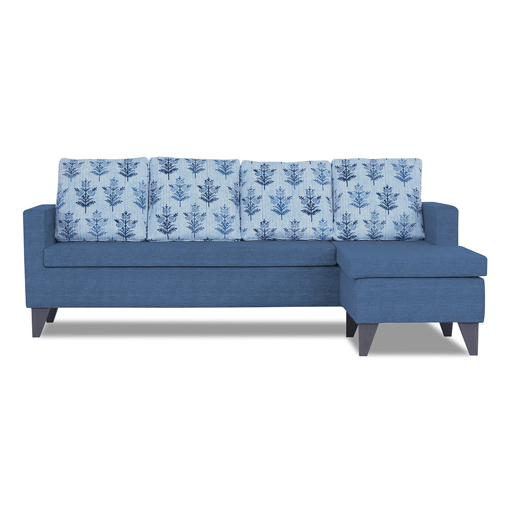 Adorn India Bruce Leaf L Shape 5 Seater Sofa Set (Right Hand Side) (Blue)