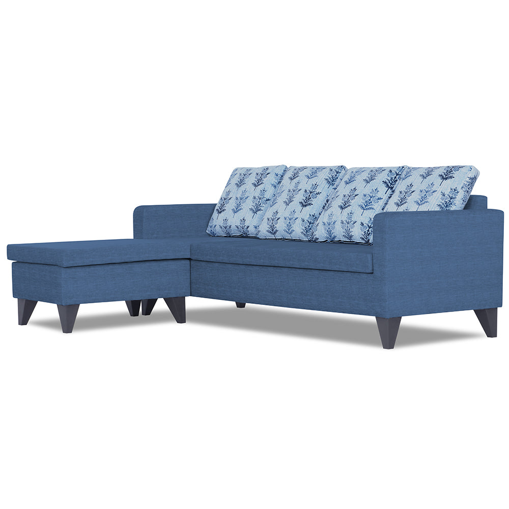 Adorn India Bruce Leaf L Shape 5 Seater Sofa Set (Left Hand Side) (Blue)