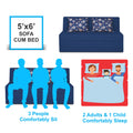 Adorn India Easy Highback Three Seater Sofa Cum Bed Floral 5' x 6' (Blue) (1 Year Warranty)