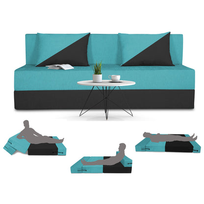 Adorn India Easy Desmond 3 Seater Sofa Cum Bed 6 x 6 (Aqua Blue & Black)