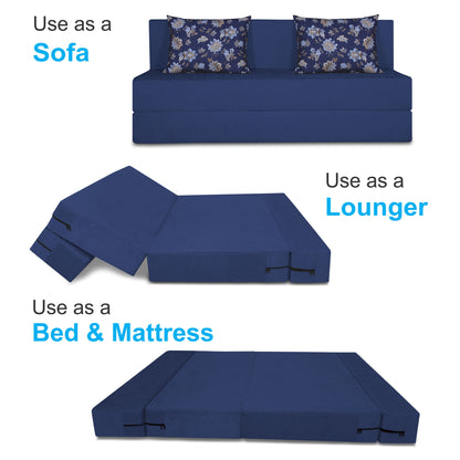 Adorn India Easy Three Seater Sofa Cum Bed Floral '5 x 6' (Blue)